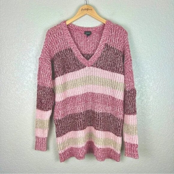 Torrid Pullover Slouchy V-Neck Tunic Sweater, Multi Stripe Pink 1 (1X, 14-16) - Picture 2 of 8